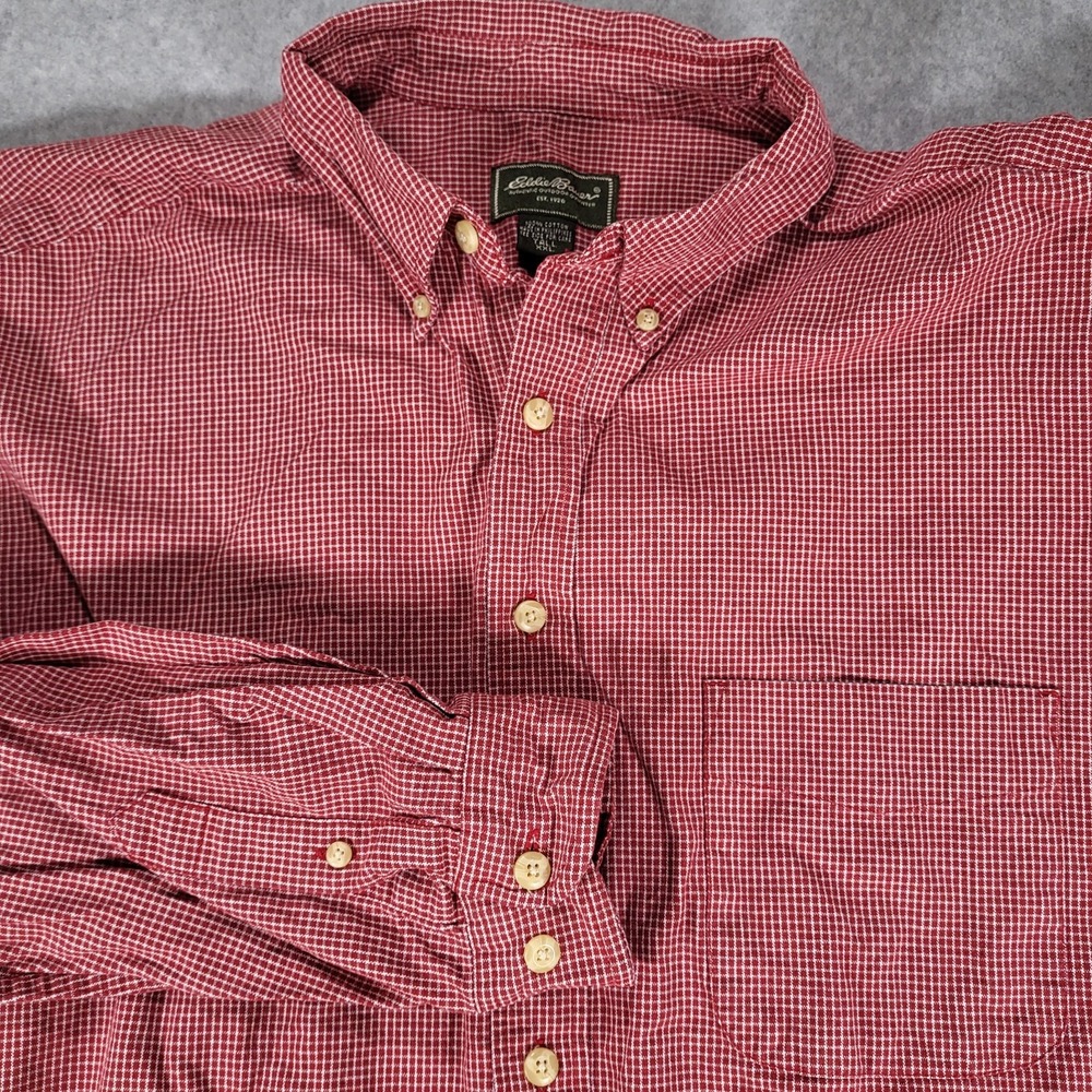 Eddie Bauer Long Sleeve Button Up Shirt Mens XXL Tall‎ Red Check
